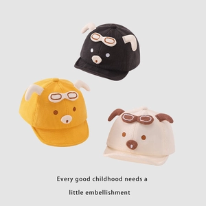 Baby cartoon baseball cap with ears and pilot goggles for infants aged 6 months to 2 years