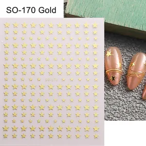 Details zu SO-170 goldene Stern-Nagelaufkleber mit Anwendung auf rosa Nägeln für Styling