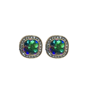 Clous d'oreilles vintage français avec gemmes colorées et halo de diamants pour femme