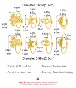 Detailed chart showing sizes and weights for stainless steel ocean themed toe rings