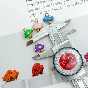 Colorful 3D mushroom alloy charms with white polka dots for DIY jewelry making