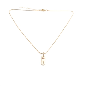 Minimalist gold plated cross necklace featuring a delicate pink heart pendant for women