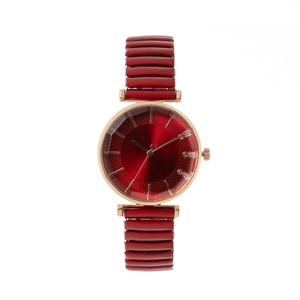 Orologio elastico da donna con quadrante rosso soleil e cinturino in metallo oro rosa