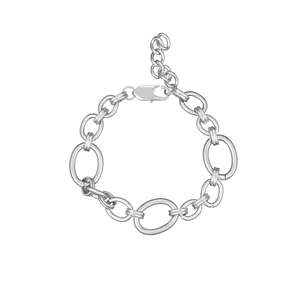 Minimalist silver titanium steel chunky link chain bracelet with adjustable lobster clasp