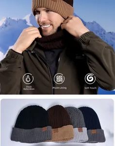Close-up of winter knit beanie and neck warmer set with soft fleece lining for warmth