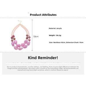 Detailed size chart showing 53cm length for pink acrylic double-layer beaded necklace