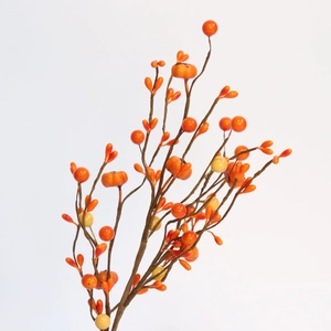 Artificial harvest pumpkin and berry stem branch for Thanksgiving and Halloween decor