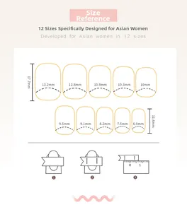 Size chart showing 12 width measurements for short square camellia press-on nails