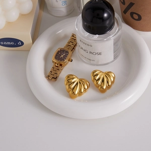 French vintage style chunky gold heart earrings and square dial watch accessory set