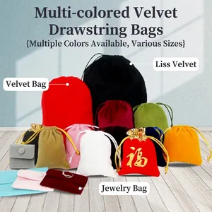 Multi-color velvet drawstring jewelry gift pouches in various sizes and styles