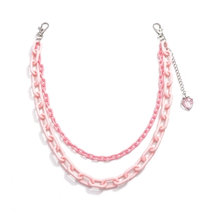 Pink double-layer acrylic waist chain with heart pendant and trendy strawberry charms