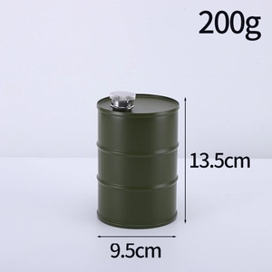 Detailed view of green stainless steel camping flask with 13.5cm height and 9.5cm diameter