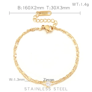 Elegante bracciale a doppio strato in acciaio inossidabile dorato con pietra di zircone
