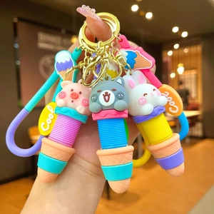 Cartoon Animal Ice Cream Keychain PVC Silicone Telescopic Stress Relief Bag Pendant Cute Gift For Women Kids