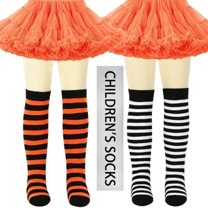 Kids Over The Knee High Socks Striped Solid Color Knit Stockings For Girls Cosplay Christmas Party