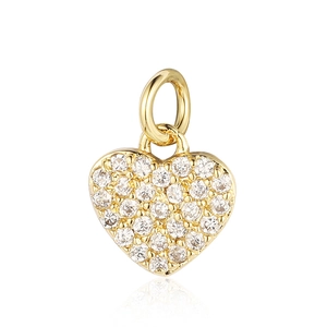 Close-up of golden heart pendant with pavé set clear cubic zirconia gemstones