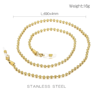 Detail of 4mm golden stainless steel beaded eyewear chain with silicone loops