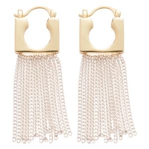 Elegant 14k gold plated square hoop earrings with long silver metallic tassel fringe