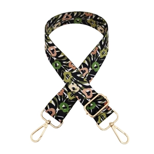 Floral print wide replacement strap for shoulder bags with golden metal clasps