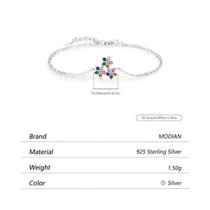 S925 sterling silver bracelet for women with colorful floral motifs and 16+3cm chain length