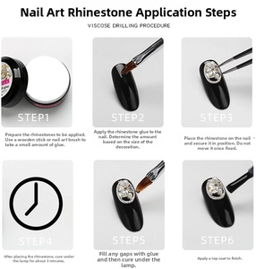6-step tutorial for applying rhinestones and pearls to nails with professional adhesive gel
