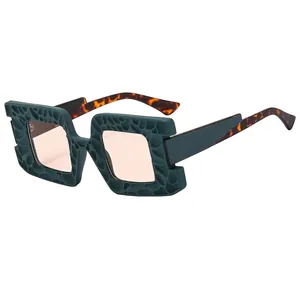Fashion Oversized Square Sunglasses PC Frame UV400 Protection Outdoor Trendy Hollow Texture For Women Men