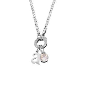 Elegant titanium steel necklace featuring letter 'a' and a sparkling crystal charm