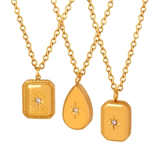 Vintage 18K gold plated necklaces with geometric zircon pendants and star motifs