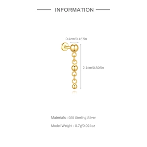 Detail showing 925 sterling silver earring dimensions and 0.4cm by 2.1cm product specs