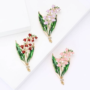 Lily Of The Valley Flower Brooch Elegant Alloy Enamel Floral Pin Rhinestone Inlaid Fashion Suit Accessory For Women