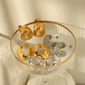 Boucles D'oreilles Texture Lave Irrégulière Acier Inoxydable Plaqué Or 18K Géométrique Minimaliste Créoles Pour Femmes