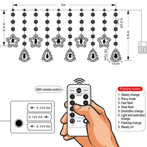3m Christmas LED star and tree curtain string lights with remote and 8 modes