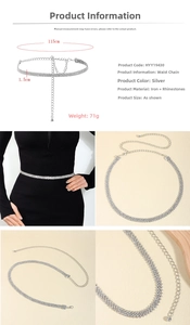 Cintura a catena in strass argento con dettagli di lunghezza 115cm e larghezza 1,5cm