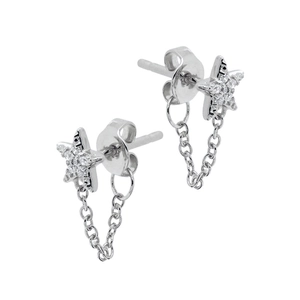 Elegant S925 silver star tassel earrings with crystal rhinestones on white background