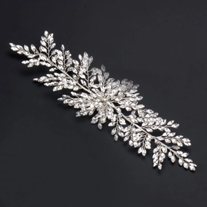 Silver bridal headband with leaf design, handmade crystals and rhinestones for weddings