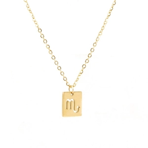 Golden stainless steel Scorpio zodiac necklace with rectangular cutout pendant
