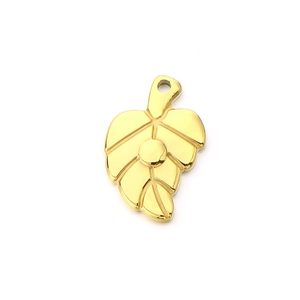 Polished gold plated stainless steel hollow leaf charm pendant for jewelry making