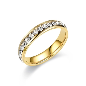 Elegant gold titanium steel ring featuring sparkling pave-set round cubic zirconia stones