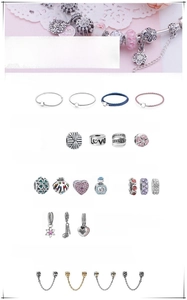 Detalle macro de abalorios de corazón y pulseras de serpiente para joyería DIY