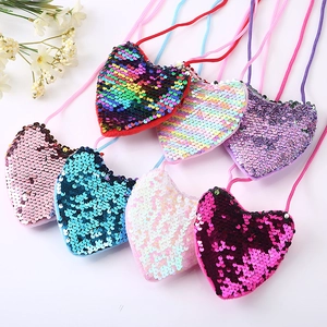 Kids Girls Heart Sequin Crossbody Bag Mini Coin Purse With Braided Rope Strap Colorful Sparkly Small Shoulder Pouch