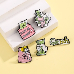 Reichtum Geld Emaille Pin Get Rich Geldpistole Geldbeutel Banknote Zinklegierung Cartoon Brosche Abzeichen Kleidung Dekor