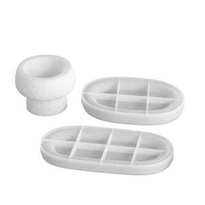 Three-piece stone texture resin silicone molds for oval trays and candle jars