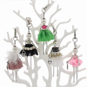 Handmade doll bag charms set in five colors with pearls and metal movable limbs