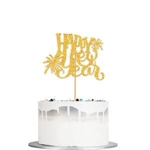 Décoration de gâteau Happy New Year à paillettes dorées pour fête du Nouvel An festive