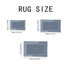 Size chart showing three dimensions for absorbent diatom mud bath mats in cm and inches