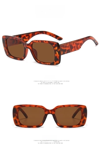 Detail view of tortoiseshell square sunglasses with brown lenses from front and side angles