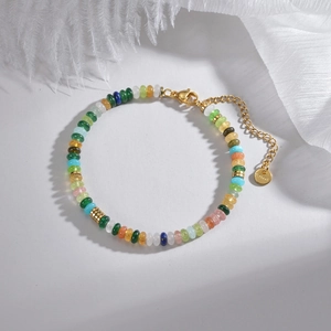 Bohemian style macaron colored bead bracelet with gold plated stainless steel clasp