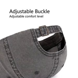 Vintage washed cotton baseball cap in charcoal grey with adjustable metal buckle back closure