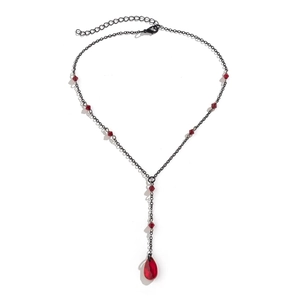 Gothic choker necklace featuring black metal chain with red blood drip waterdrop pendants