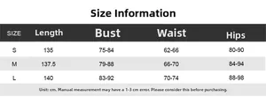 Detailed size guide table with bust, waist, and hip measurements for backless jumpsuit
